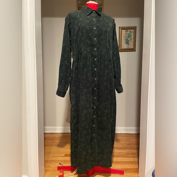 L.L. Bean Dresses & Skirts - Vintage L.L. Bean Forest Green Corduroy Long Sleeve Maxi Babydoll Dress